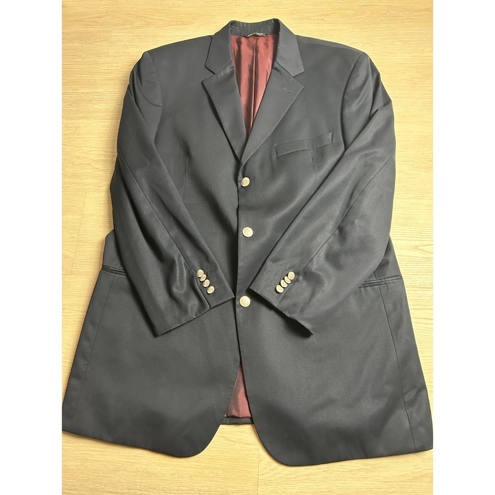 SARAR Blazer Mens 46L Black Super 120s Wool 3 Button Crest Metal Buttons Turkey